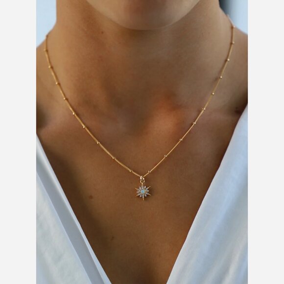 Opalite Starburst Necklace – Gold Filled Chain with CZ Detail - Picture 4 of 6